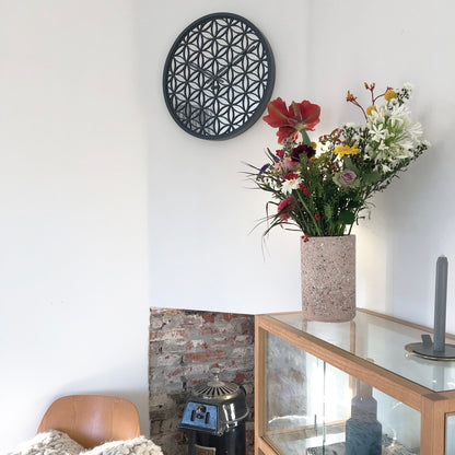 NeXtime Bella Mirror wall clock with 50cm wooden frame and mirror accents, modern interior decor piece.