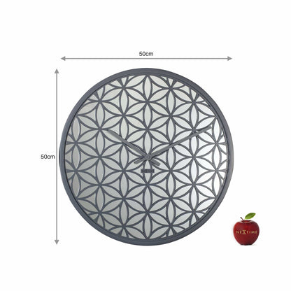 NeXtime Clocks Bella Mirror wall clock, 50 cm diameter with wood and mirror design, stylish home decor piece.