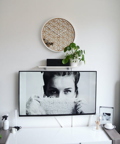 NeXtime Wall clock with 50cm wooden frame and mirror accents, titled Bella Mirror, modern interior decor piece