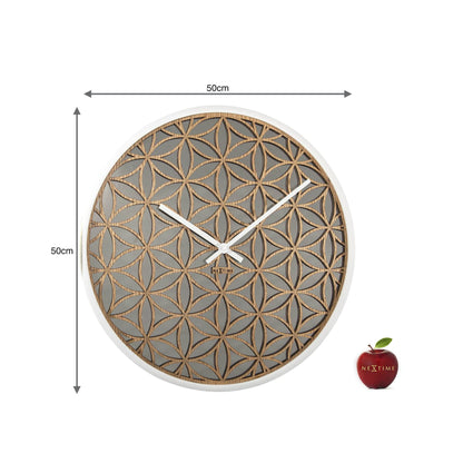 NeXtime Clocks Bella Mirror wall clock, 50 cm round wooden frame with mirrored accents, modern decor for interior walls