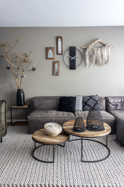 NeXtime wall clock with wooden and steel frame, 50.8 x 58.2 cm, modern interior design piece.