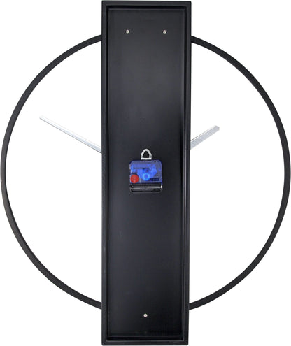 NeXtime Clocks wall clock with wooden face and steel frame, measuring 50.8 x 58.2 x 4.3 cm, front view showing clock hands.