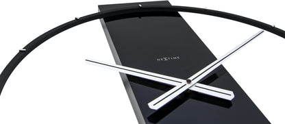 Close-up of NeXtime Clocks wall clock with wooden and steel elements, showing the detailed clock face and modern design.