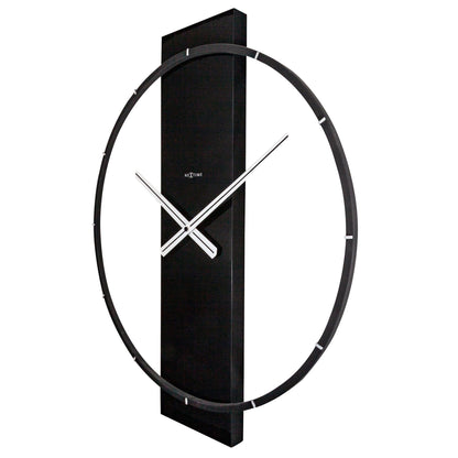 NeXtime wall clock with wooden face and steel frame, measuring 50.8 x 58.2 x 4.3 cm, shown from the right side.