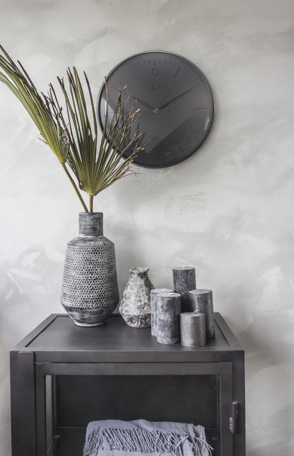 NeXtime Clocks wall clock with 40cm metal dome-shaped glass design, labeled 'Glamour', showcasing a modern, stylish timepiece.