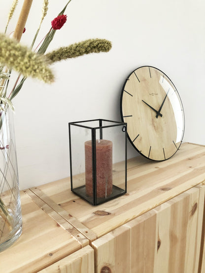 NeXtime Clocks Edge Wood Dome wall clock, 35 cm diameter with dome glass, featuring a modern wooden design.