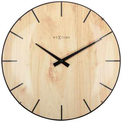 NeXtime Clocks Edge Wood Dome wall clock with 35cm diameter, dome glass cover, featuring a modern wood finish.