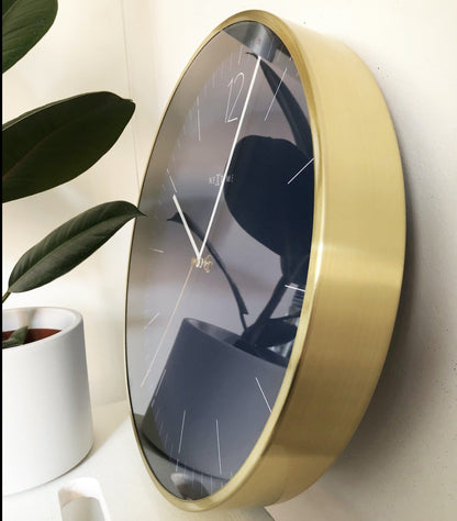 Vintage NeXtime Clocks wall clock, 34 cm with glass and metal, featuring a gold finish and classic design.