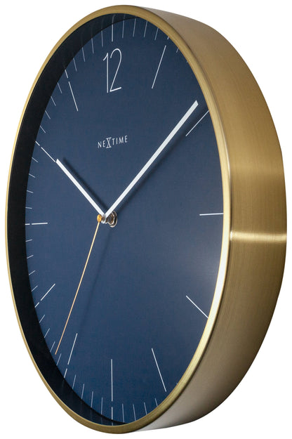 NeXtime Clocks vintage gold wall clock, 34cm with glass and metal, showing the right side of the sleek, stylish design.