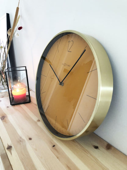 Vintage NeXtime Clocks wall clock with 34 cm glass and metal design in gold, featuring a classic, elegant style.