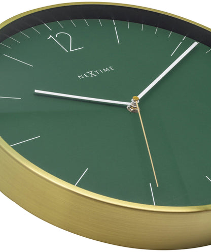 Vintage NeXtime Clocks wall clock, 34cm with glass and metal, featuring a gold finish and classic design.