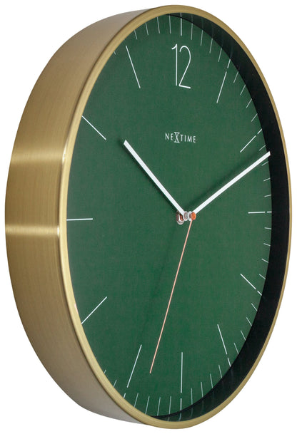 NeXtime Clocks vintage gold wall clock, 34cm with glass and metal frame, showcasing a classic design and gold finish.