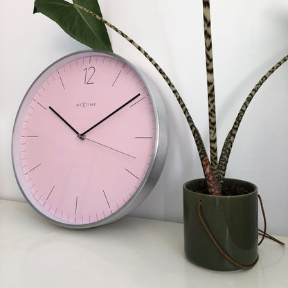Wall clock -  34 cm - Glass / Metal - Elegant 'Essential Silver'