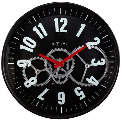 Modern Gear Clock With Moving Gears  -  36cm - Metal/Glass