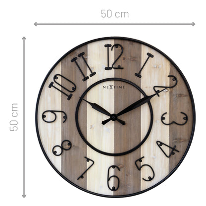 Large Wall Clock - 50cm - Silent - Wood  Metal - "Oxford"