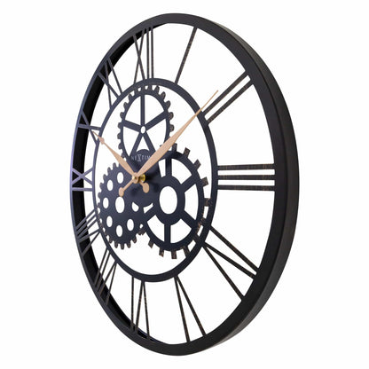 NeXtime Birmingham Roman wall clock, 50cm metal clock with silent movement, large decorative timepiece, right side view.