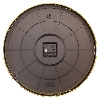 NeXtime Clocks wandklok van 40cm met metalen behuizing en stille uurwerk, model "Excentric" van achterzijde te zien