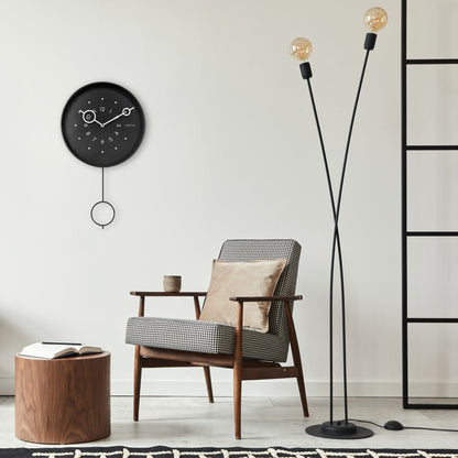 Wall clock 35x60x5cm - Pendulum - Black-Metal - "Loop"