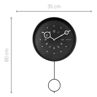 Wall clock 35x60x5cm - Pendulum - Black-Metal - "Loop"