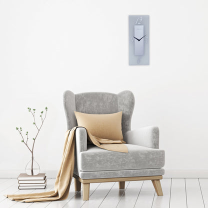NeXtime wandklok 20x50cm met glazen frosted en spiegelafwerking, stille werking, Dali ontwerp, moderne interieurdecoratie