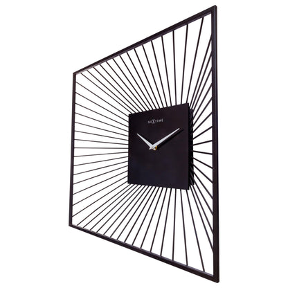 Black metal Vasco Square wall clock by NeXtime Clocks, 45x45x15cm, with a silent quartz movement, shown from the right side.