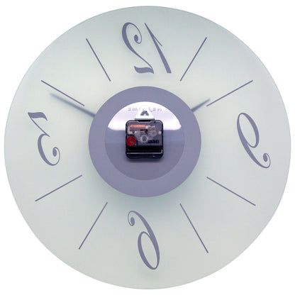 NeXtime Clocks Dali Round wall clock with frosted glass and mirror finish, silent operation, 43cm diameter, back view.