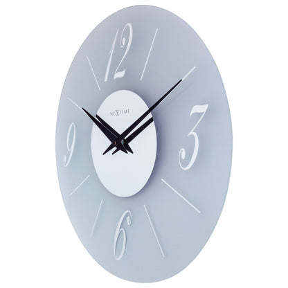 NeXtime Clocks Dali Round wall clock with 43cm diameter, silent movement, glass frosted and mirror finish, right side view
