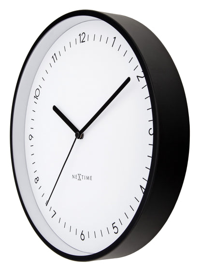 NeXtime Clocks Berlin 30cm aluminum wall clock with silent movement, shown from the right side.