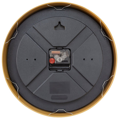 NeXtime Berlin wall clock, 30cm aluminium silent clock with black hands on a white face, viewed from the back.