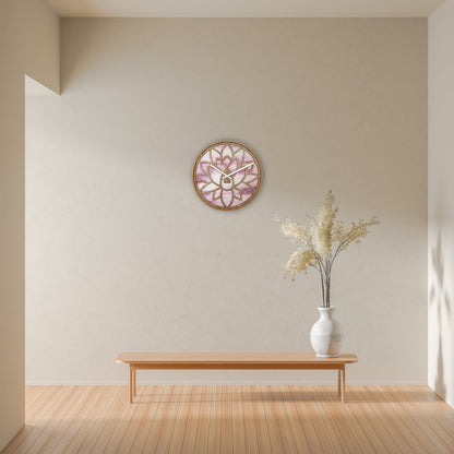 Wall clock 40cm - Silent - Pink - Wood - "Lotus"