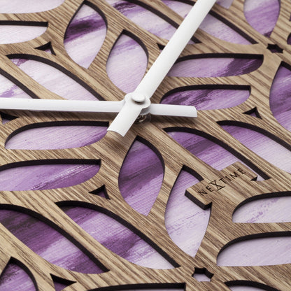 NeXtime wandklok van 40cm, stil, paars, van hout met het Yogi-ontwerp, geschikt voor muurdecoratie.