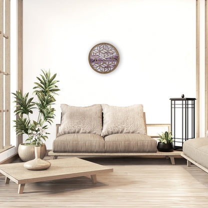 NeXtime wandklok van 40cm met stille werking, paarse houten afwerking en modern ontwerp, model "Yogi".