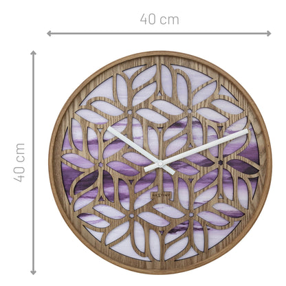 NeXtime Yogi wandklok van hout, 40cm, paars, stil, geschikt voor muurdecoratie