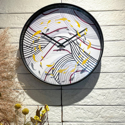 Grey NeXtime Clocks wall clock, 30cm silent plastic clock with koi design, perfect for modern home decor.