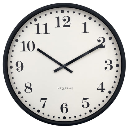 NeXtime Dickens large wall clock, 50cm, black and white plastic design, silent movement, modern decorative timepiece