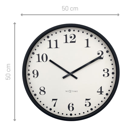 NeXtime Dickens large wall clock, 50cm, silent operation, black and white plastic design, modern decorative timepiece