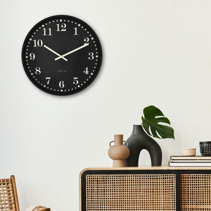 NeXtime Dickens Large wall clock, 50cm, black and white plastic design with silent movement, suitable for modern home decor.