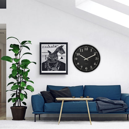 Black and white NeXtime Dickens Large wall clock, 50cm, silent mechanism, plastic frame, modern design.