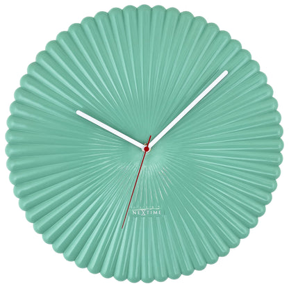 White and green NeXtime Mousse wall clock, 40cm, silent operation, made of polyresin with a modern design.