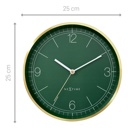 NeXtime Bolero wandklok van 25cm met turquoise, wit en zwart metalen wijzerplaat, geruisloos voor aan de muur