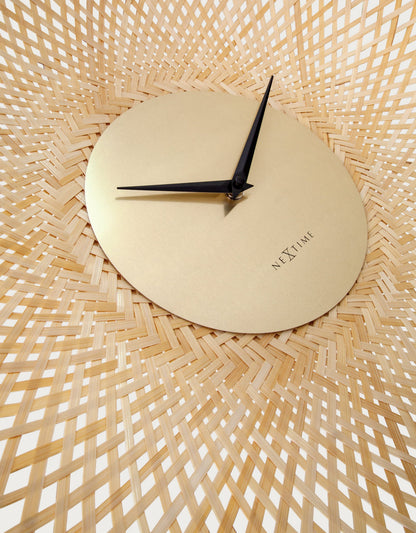 NeXtime Vortex wall clock, 60cm, silent movement, brown and black bamboo design, modern decorative timepiece.