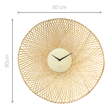 NeXtime Vortex wall clock, 60cm, silent operation, brown and black bamboo design, modern decorative timepiece.