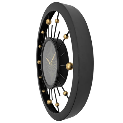 Black NeXtime Orbit wall clock, 60cm diameter, silent metal design, showing a modern round clock with minimalist style.