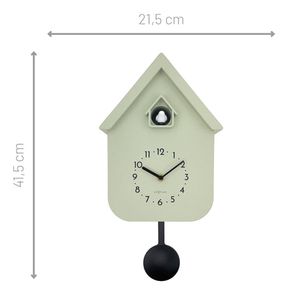 NeXtime Twitter wall clock with pendulum, measuring 21.5x41.5x8.5cm, featuring a modern cuckoo design.
