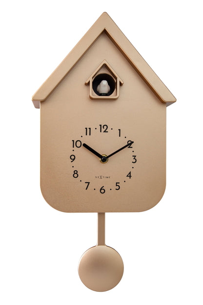 NeXtime Twitter wall clock with pendulum, 21.5x41.5x8.5cm, modern design featuring a cuckoo clock style.