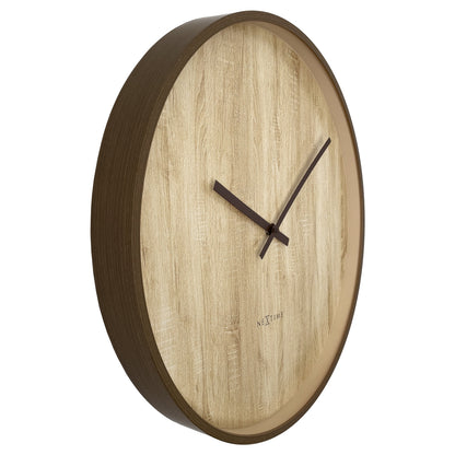 NeXtime Oslo large wall clock, 50cm diameter, silent movement, dark and light brown plastic, modern design.