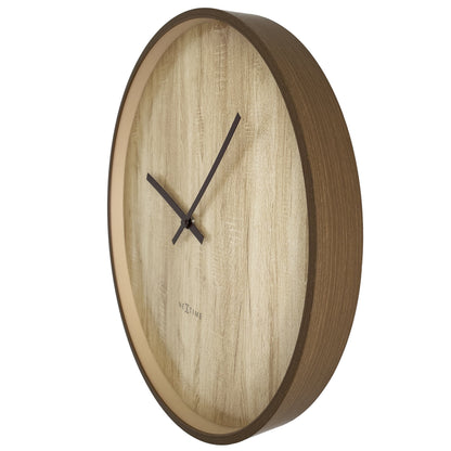 Large NeXtime Oslo wall clock, 50cm, dark and light brown plastic design, silent movement, modern home decor piece
