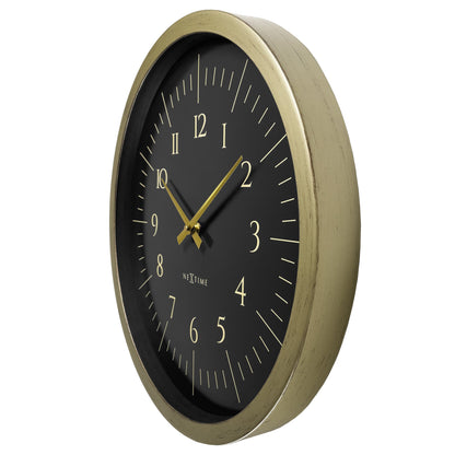 Black and white NeXtime Galaxy wall clock, 40cm diameter, plastic design, showing right side view with clock hands and modern style.