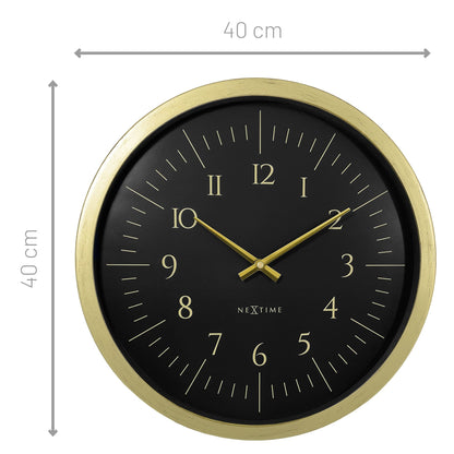Black and white NeXtime Galaxy wall clock with a 40cm plastic face displaying bold hour markers and sleek clock hands.