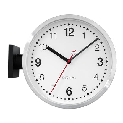 NeXtime wall clock, 32.3x28x10cm, white and black aluminium, silent movement, double dial design, modern home decor.